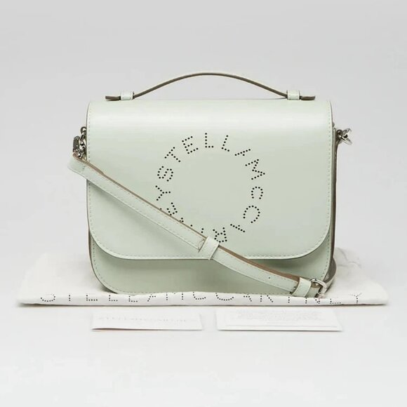 Stella McCartney Sage Green Faux Leather Perforated Logo Crossbody Bag - Picture 12 of 12
